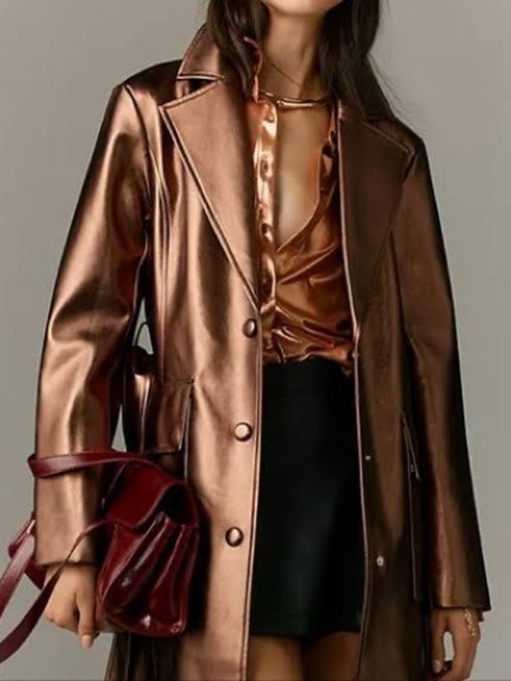 Avec Les Filles Anthropologie NWT! Metallic Bronze Trench Coat Women’s Size S